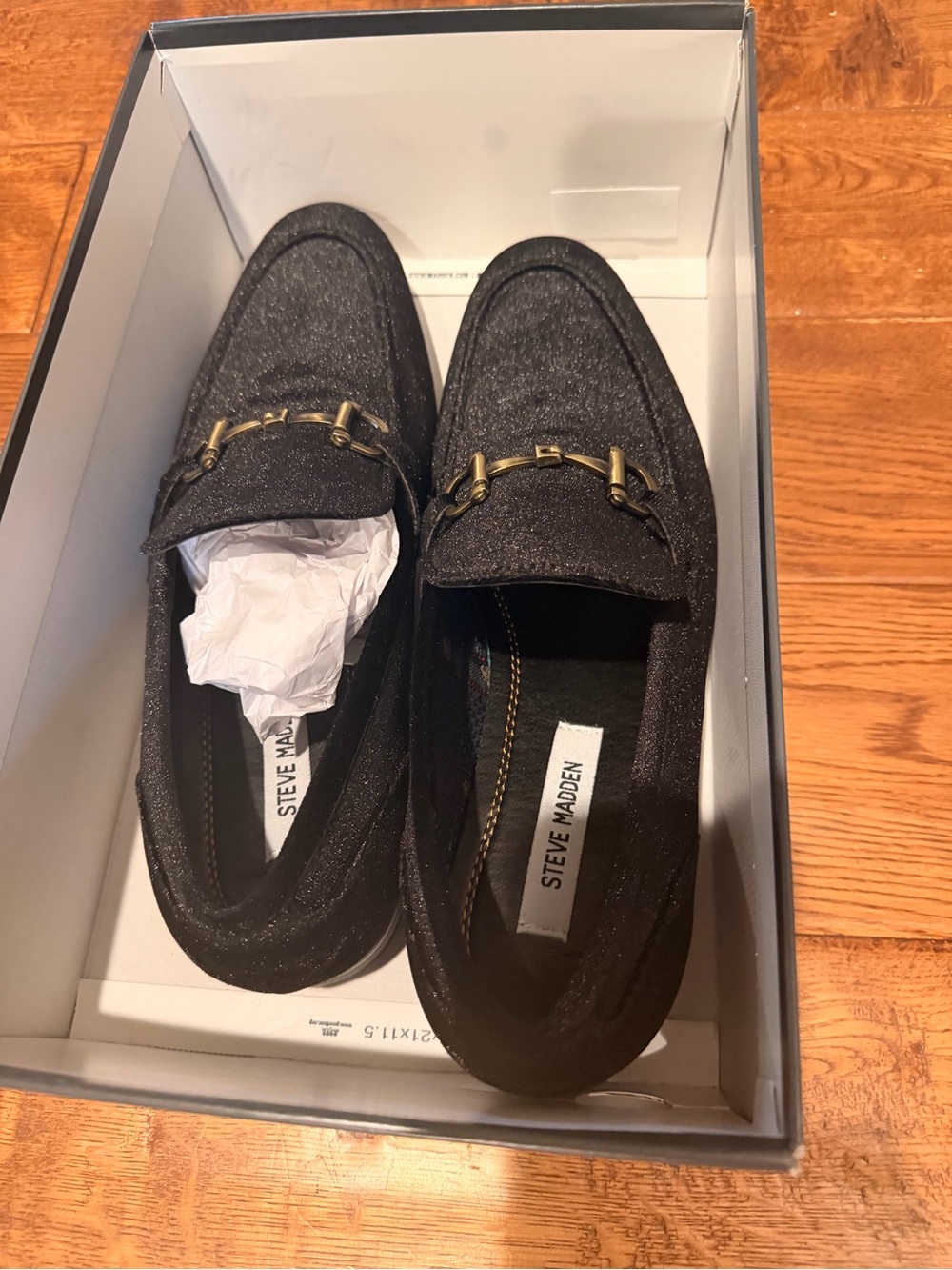 NWT Steve Madden Black Velvet Loafers with Gold Bit